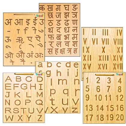 TOYJOS Kids Educational Wooden Tracing Board Set with Stylus Pen | Double-Sided Reversible Alphabets, Hindi, Numbers Writing Slate | Montessori Learning Writing Slate Toy (Age 2+, Set of TOYJOS Kids Educational Wooden Tracing Board Set with Stylus Pen | Double-Sided Reversible Alphabets, Hindi, Numbers Writing Slate | Montessori Learning Writing Slate Toy (Age 2+, Set of