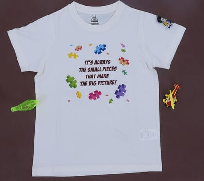 KUCHU Unisex T-Shirt | The Big Picture Print | 6–7 Years | Cotton Modal Fabric | Soft Feel | Breathable | Digitally Printed | Vibrant Colour White