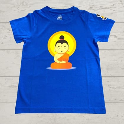 KUCHU Unisex T-Shirt | Buddha Print | 10–11 Years | Cotton Modal Fabric | Soft Feel | Breathable | Digitally Printed | Vibrant Colour Blue