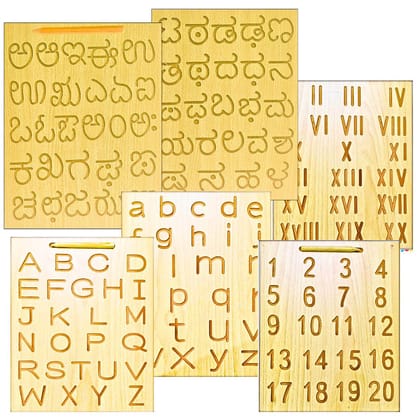 TOYJOS Wooden Tracing Board Combo Set for Kids | English, Maths, Kannada Alphabet Letters Engraved Double-Sided Learning Tool | Montessori Learning Writing Slate with Stylus Pen for Ages 2�5 Years TOYJOS Wooden Tracing Board Combo Set for Kids | English, Maths, Kannada Alphabet Letters Engraved Double-Sided Learning Tool | Montessori Learning Writing Slate with Stylus Pen for Ages 2�5 Years