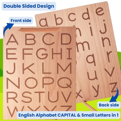 TOYJOS Wooden Counting Roman Numbers + Alphabet Tracing Board with Stylus Pen | Kids Educational Double-Sided Practice Board Toys, Reversible Montessori Learning Writing Slate for Boys, Girls (Age 2+)