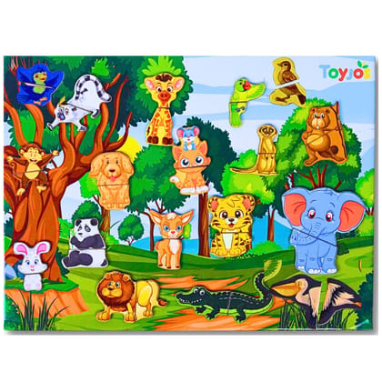 TOYJOS Wooden Magnetic Wild Animal Puzzle for 2-7 Years Kids | 50+ Strong Magnetic Pcs with Board | Educational Jungle Jigsaw Puzzle Memory Learning Games | Birthday and Return Gifts for Boys, Girls