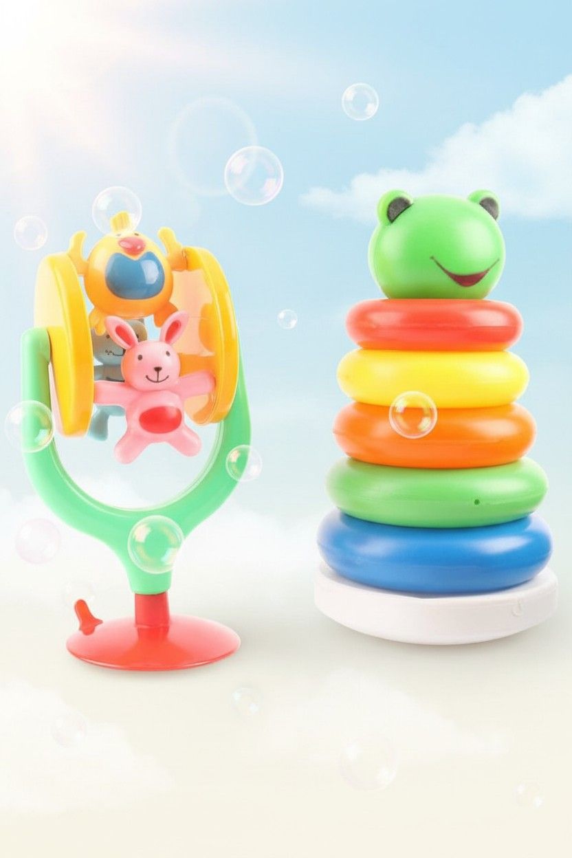 2 In 1 Toddlers Gift Set For Kids (Highchair spinner + Stacking Rings)