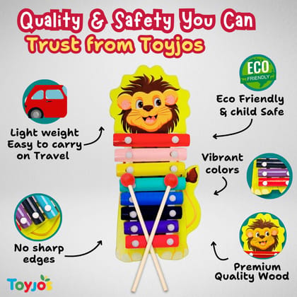 TOYJOS Wooden Keyless 8-Note Lion Xylophone with Mallets | Non-Toxic Safe Kids Educational Musical Instrument Toy | Handmade Playset Birthday Gifts for Toddler, Boys, Girls (Multicolour, Age 1-3 Year) TOYJOS Wooden Keyless 8-Note Lion Xylophone with Mallets | Non-Toxic Safe Kids Educational Musical Instrument Toy | Handmade Playset Birthday Gifts for Toddler, Boys, Girls (Multicolour, Age 1-3 Year)