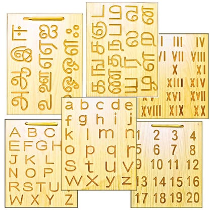 TOYJOS Wooden Tracing Board Combo Set for Kids | English, Math, Tamil Alphabet Letters Engraved Double-Sided Learning Tool | Montessori Learning Writing Slate with Stylus Pen for Ages 2�5 Years TOYJOS Wooden Tracing Board Combo Set for Kids | English, Math, Tamil Alphabet Letters Engraved Double-Sided Learning Tool | Montessori Learning Writing Slate with Stylus Pen for Ages 2�5 Years
