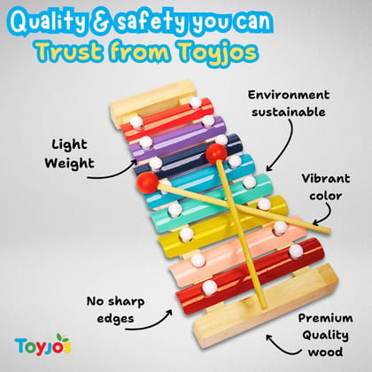 TOYJOS Wooden 8-Note Xylophone with Mallets | Non-Toxic Safe Kids Educational Musical Instrument Toy | Handmade Lightweight Playset Gifts for Toddlers, Boys, and Girls (Multicolour, Age 12+ Months) TOYJOS Wooden 8-Note Xylophone with Mallets | Non-Toxic Safe Kids Educational Musical Instrument Toy | Handmade Lightweight Playset Gifts for Toddlers, Boys, and Girls (Multicolour, Age 12+ Months)
