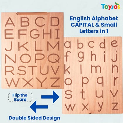 TOYJOS Wooden Alphabet Tracing Board with Stylus Pen | Kids Educational Double-Sided ABC Capital and Small Letters Board Toys | Reversible Montessori English Alphabets Learning Writing Slate (Age 2+)