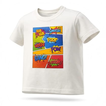 KUCHU Unisex T-Shirt | Boom Bang Print | 10–11 Years | Cotton Modal Fabric | Soft Feel | Breathable | Digitally Printed | Vibrant Colour White