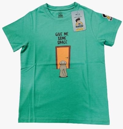KUCHU Kids Give Me Some More Space Printed T-Shirt (Teal Green, 8–9 Years) | Cotton Modal Fabric | Breathable | Lightweight | Comfortable Wear