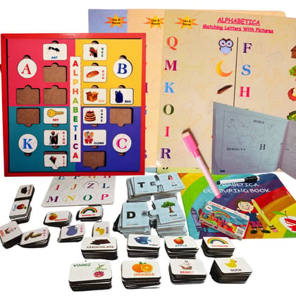 TOYJOS Wooden Educational Kids Learning Kit for Boys Girls | Reusable Sheets, Flash Cards, Cubes, Blocks, Analog Clock Board Games for Early Learning | Montessori Preschool Toys Set (Age 3–6 Years)