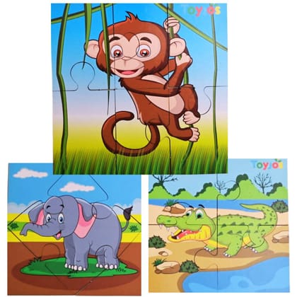 Toyjos Animal Themed Wooden Puzzle Set | 2-5 Years Children Educational Jigsaw Puzzle Toy | Early Learning Cognitive Skill Development Jigsaw Game Toys Birthday Gift for Boys, Girls (Set of 3, 20 Pcs)